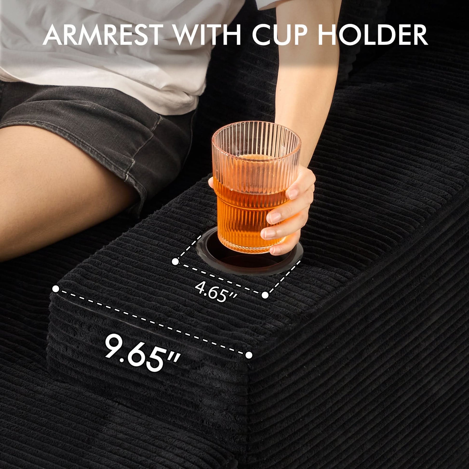 OVIOS 67'' Oversized Chaise Lounge ,Corduroy Sleeper Sofa with Cup Holders