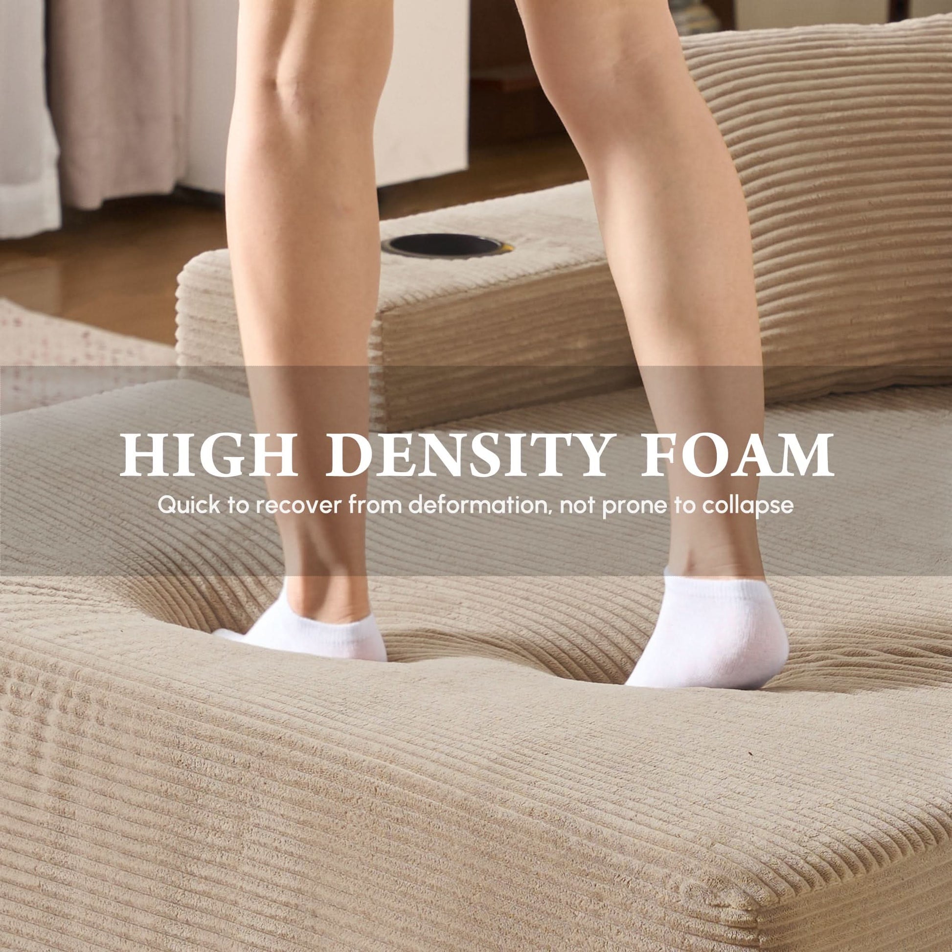 OVIOS 67'' Oversized Chaise Lounge ,Corduroy Sleeper Sofa with Cup Holders