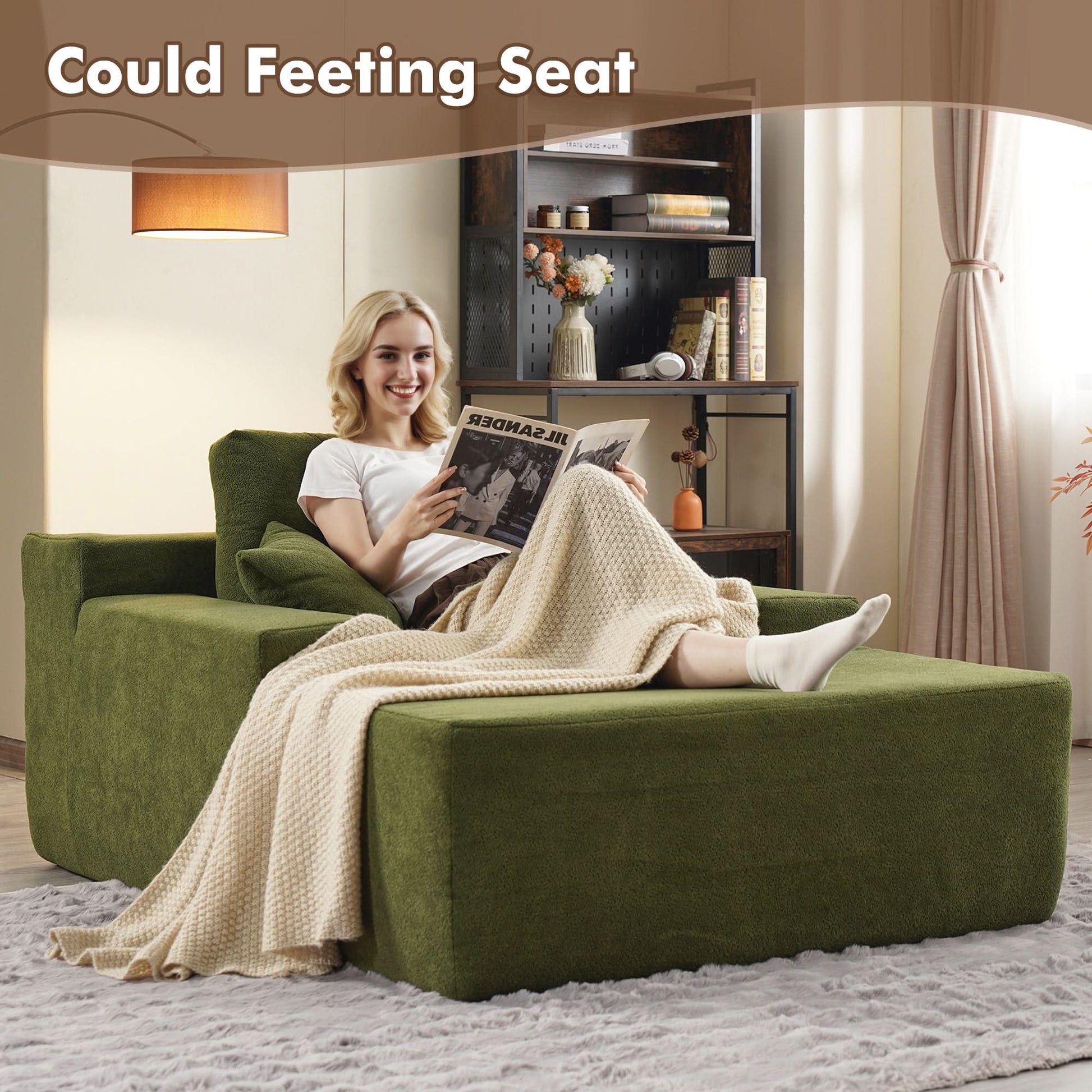 Ovios Plush Velvet Chaise Lounge Sofa Bed - Oversized Sleeper Couch for Living Room