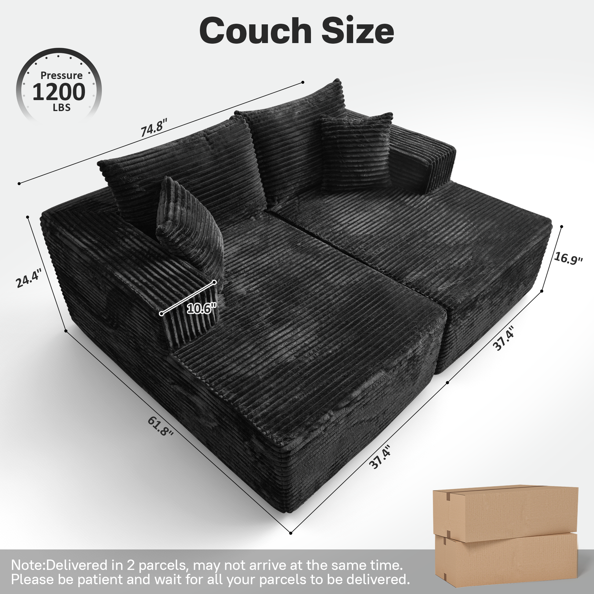 OVIOS 81" Boneless Sofa, Sleeper Couch, No Assembly Required