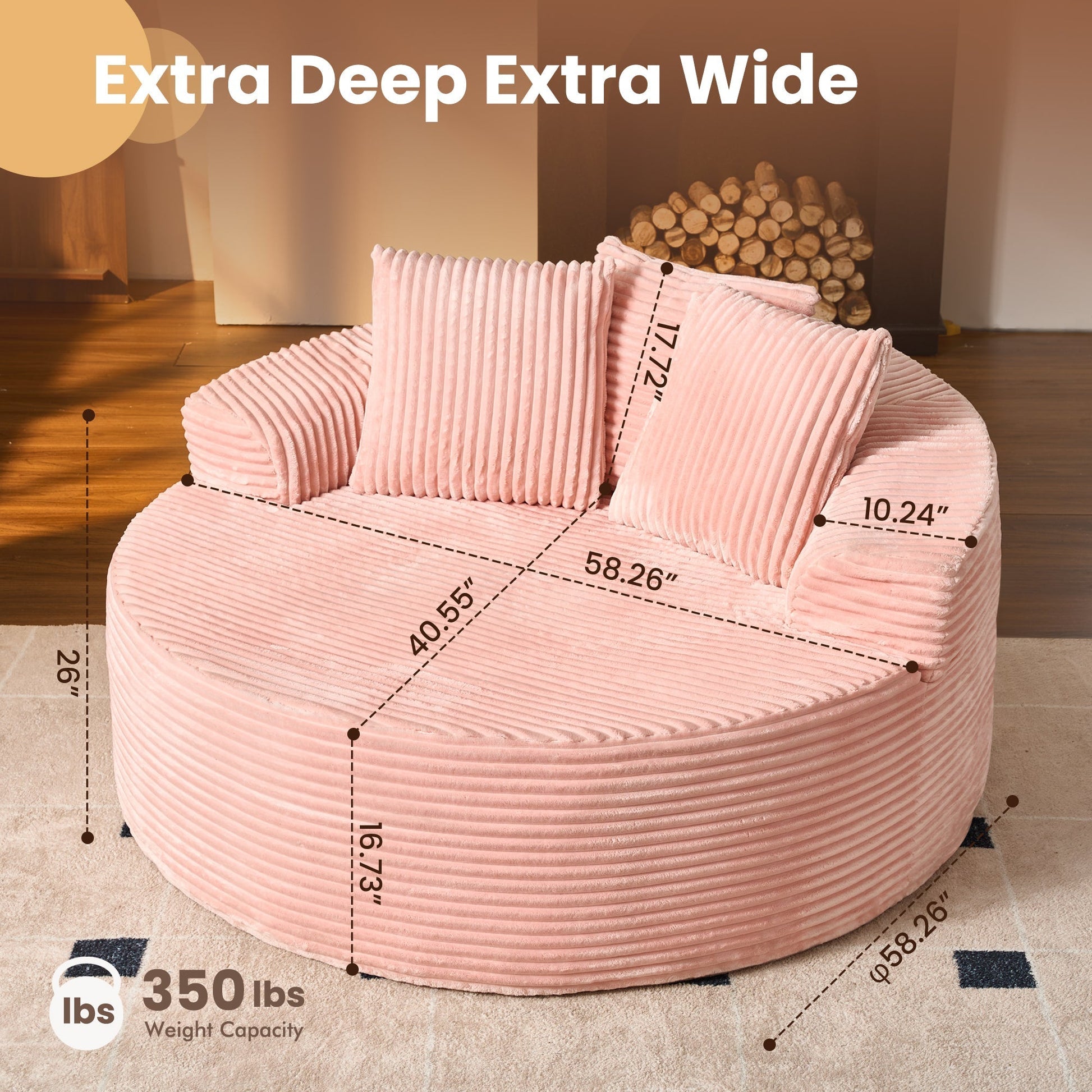 OVIOS 59" O-Shape Modular Couch, Plush Corduroy Fabric, No Assembly Required