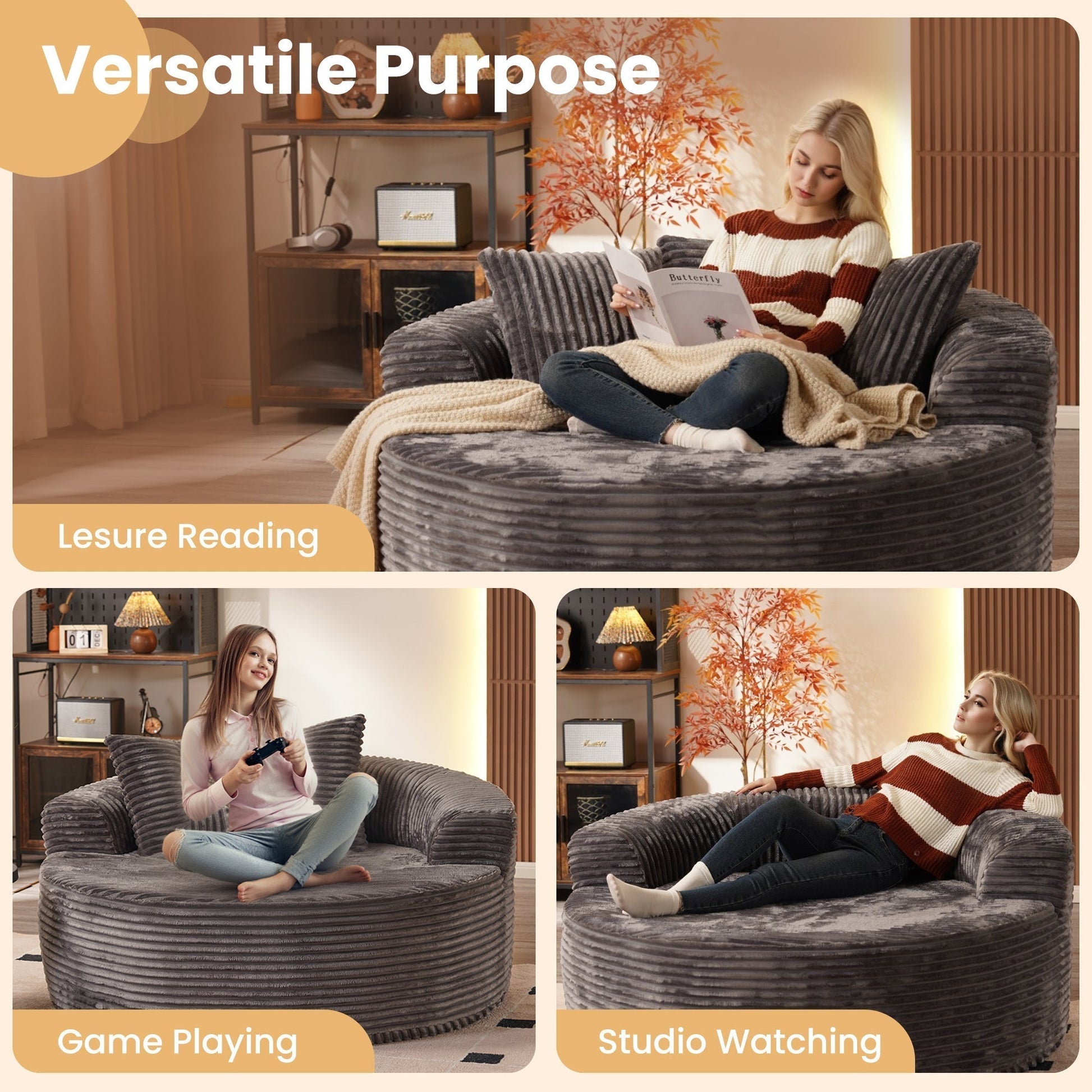 OVIOS 59" O-Shape Modular Couch, Plush Corduroy Fabric, No Assembly Required