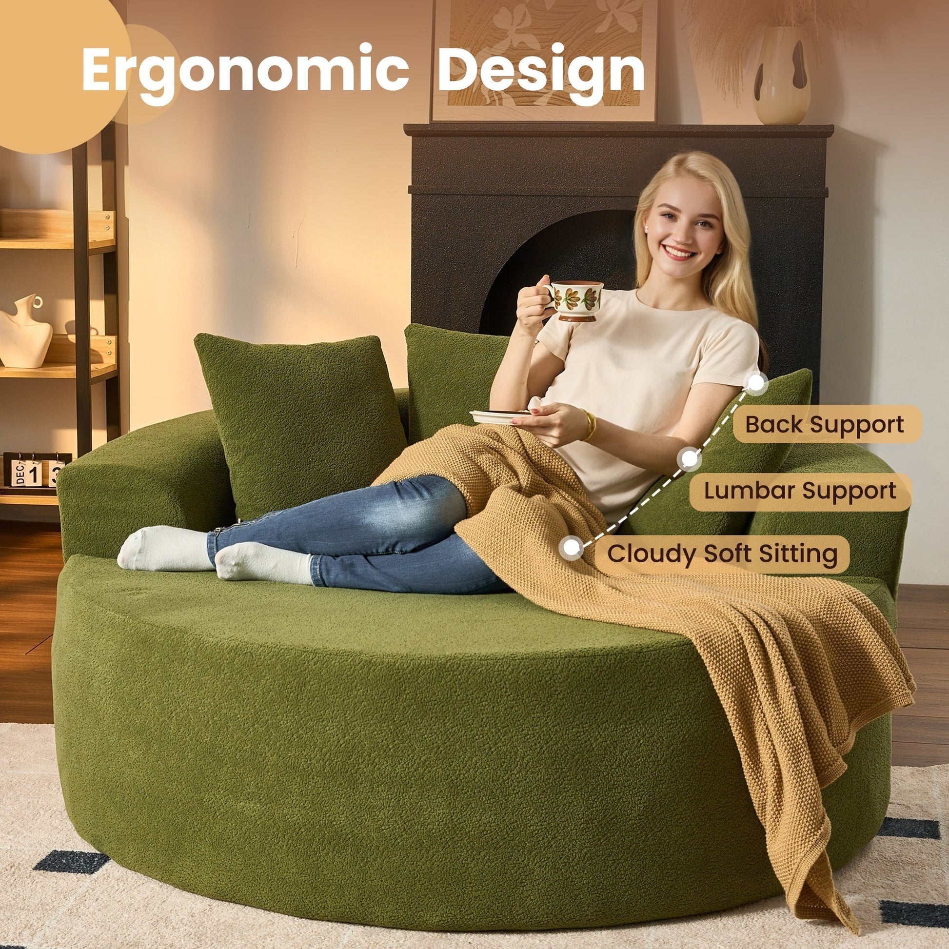 OVIOS 59" O-Shape Modular Couch, Plush Corduroy Fabric, No Assembly Required