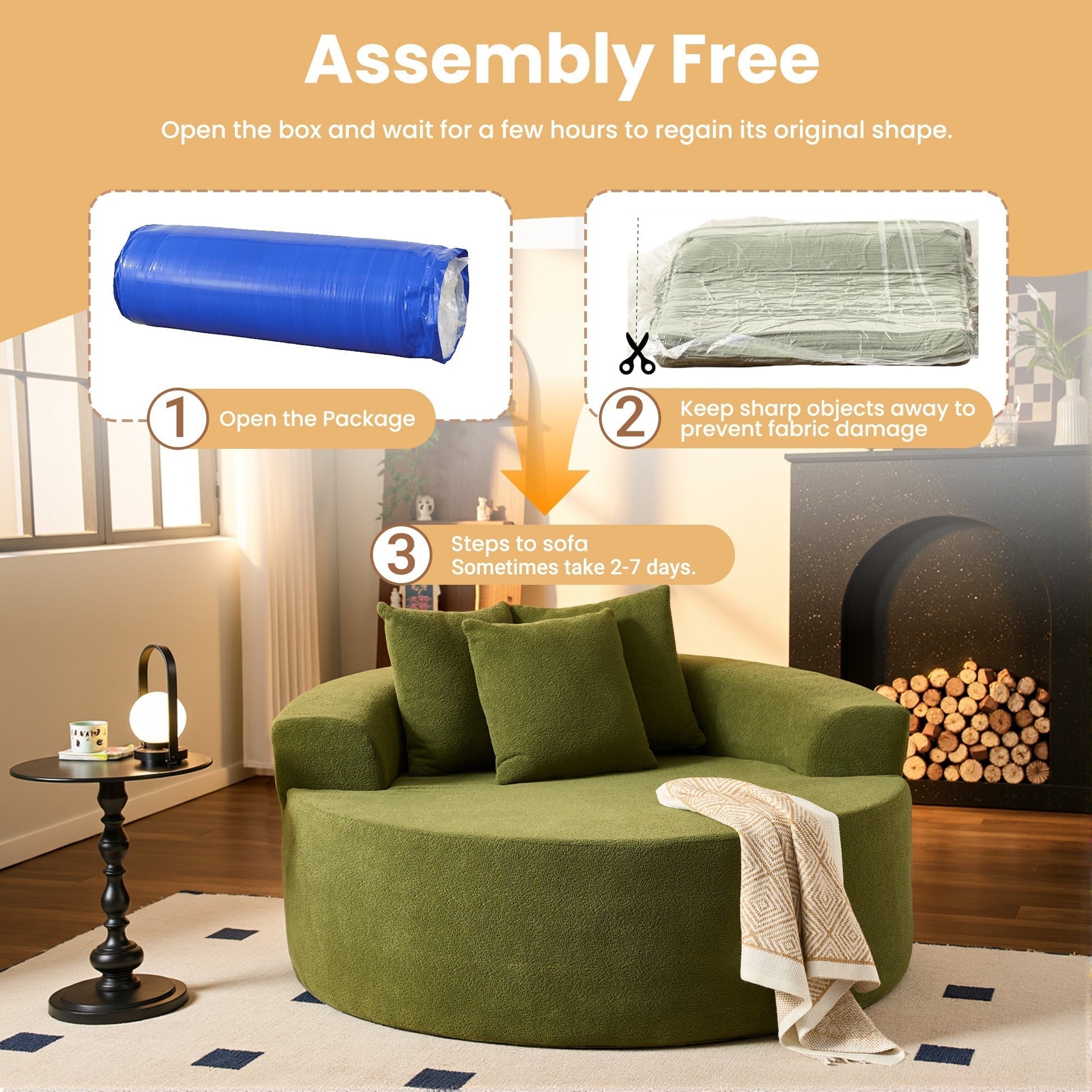 OVIOS 59" O-Shape Modular Couch, Plush Corduroy Fabric, No Assembly Required