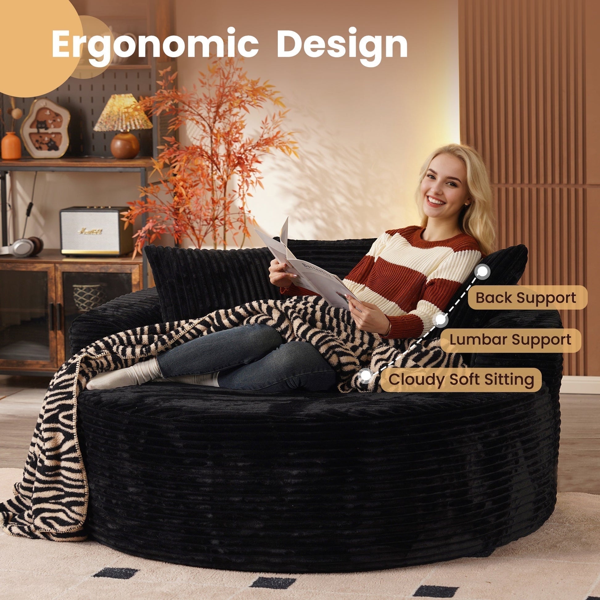 OVIOS 59" O-Shape Modular Couch, Plush Corduroy Fabric, No Assembly Required