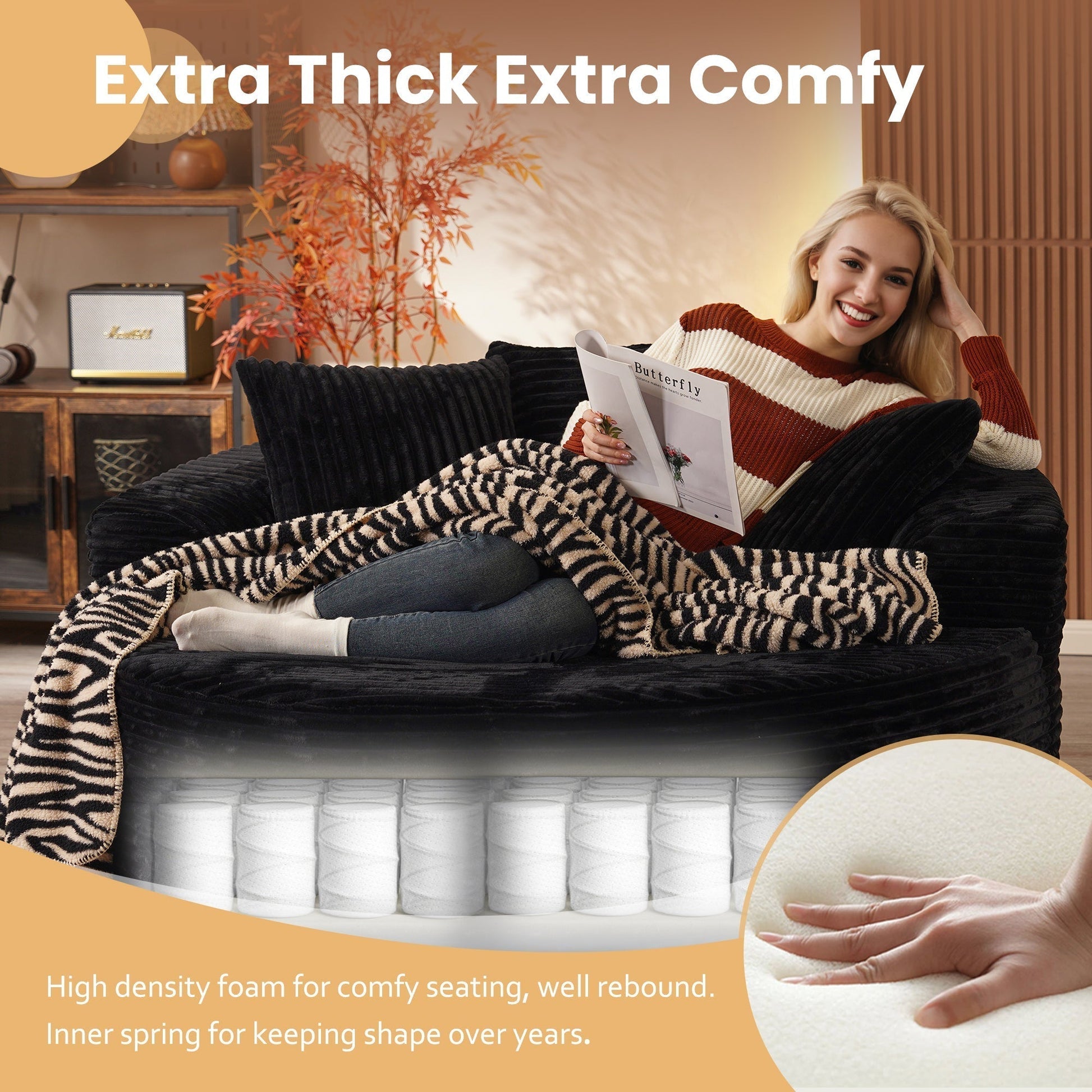 OVIOS 59" O-Shape Modular Couch, Plush Corduroy Fabric, No Assembly Required