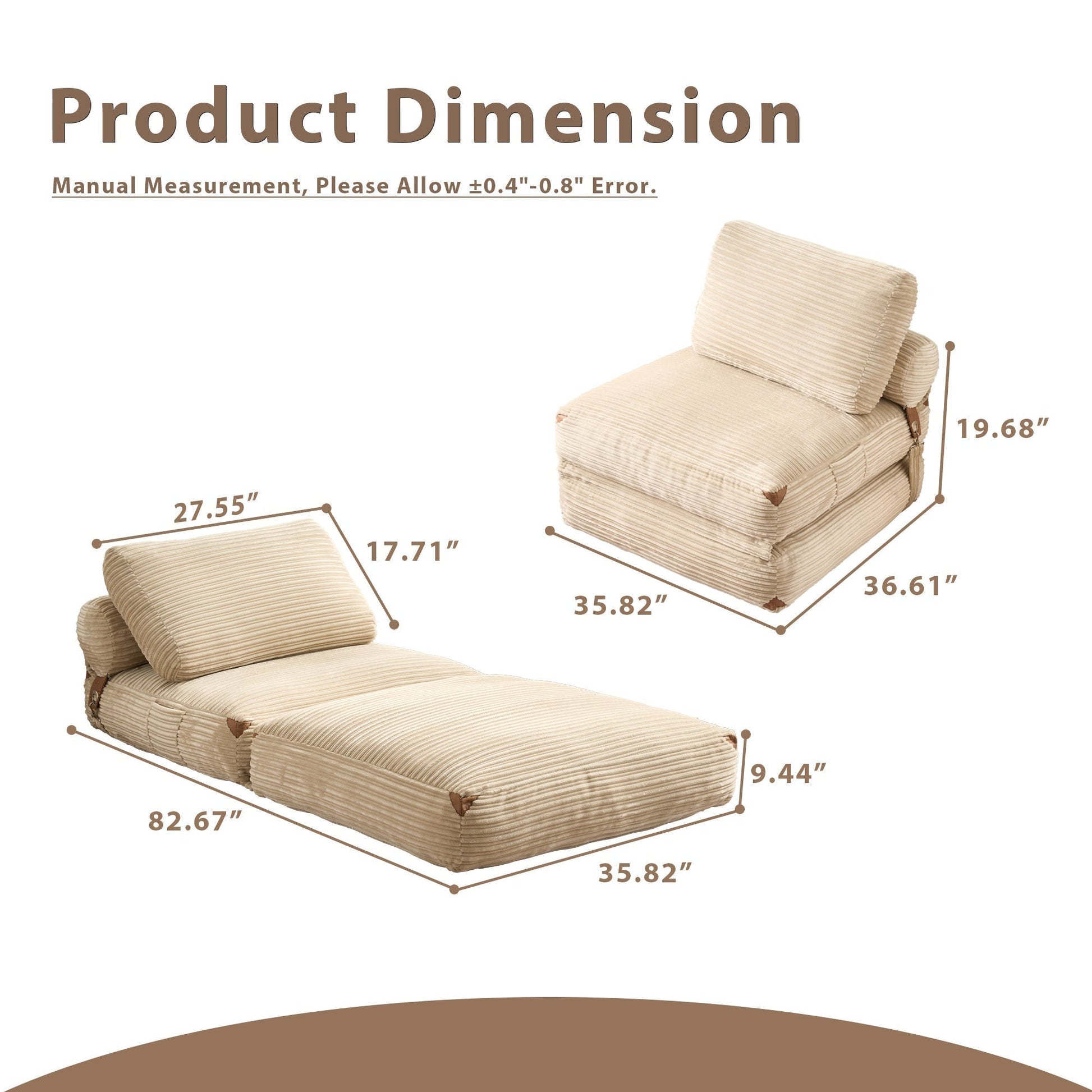 OVIOS Bean Bag Bed Folding Sofa Bed – Convertible Sleeper Chair with Pillow & Back Support