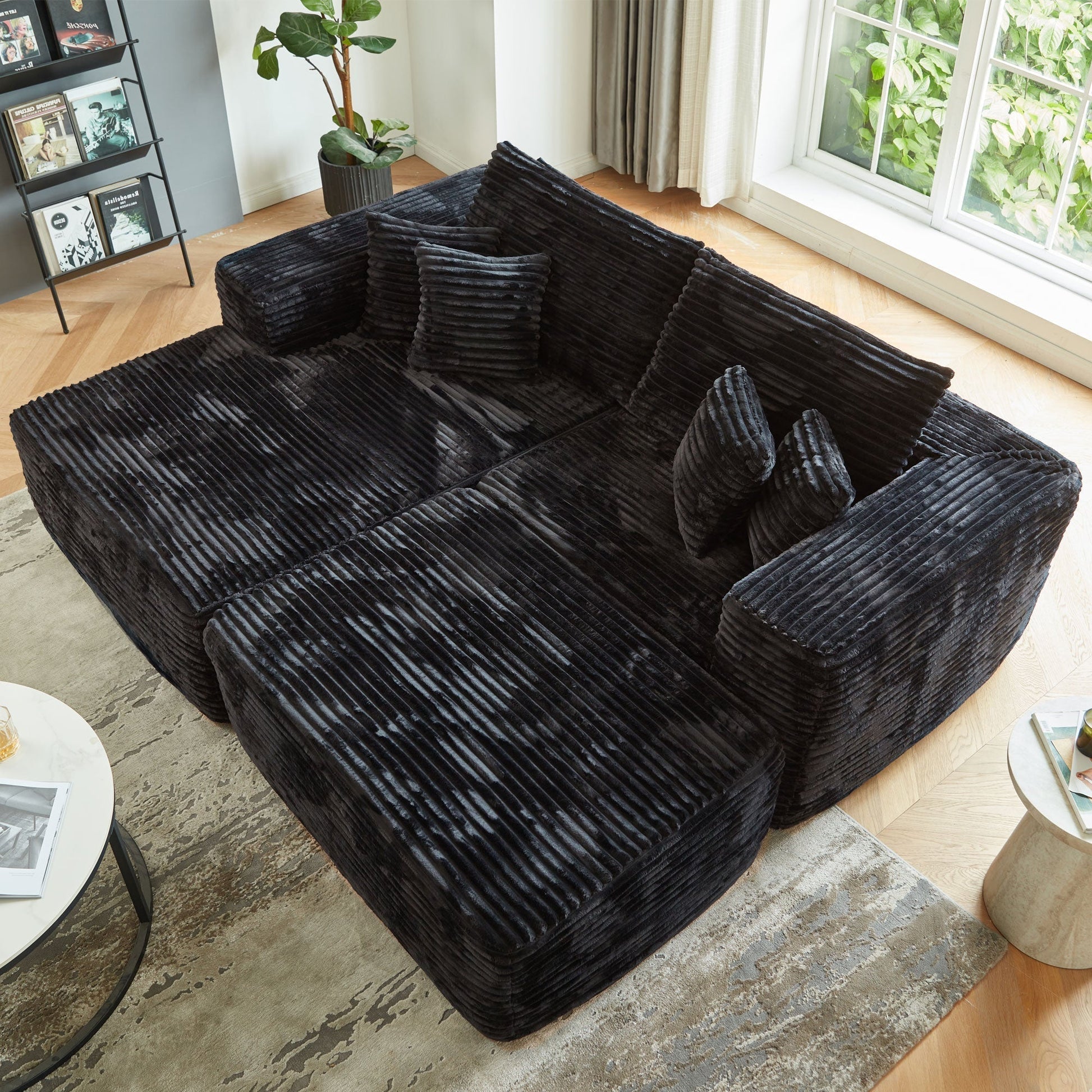 Ovios 80"Modular Couch with Chaise&Ottoman, Sleeper Sofa, No Assembly Required