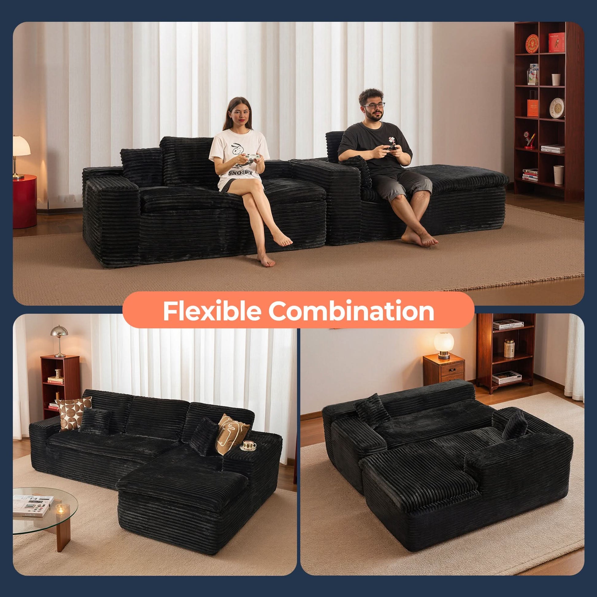 OVIOS 105" Modular Sectional Sofa with Chaise,Deep Seat Cloud Couch, Modern L-Shape