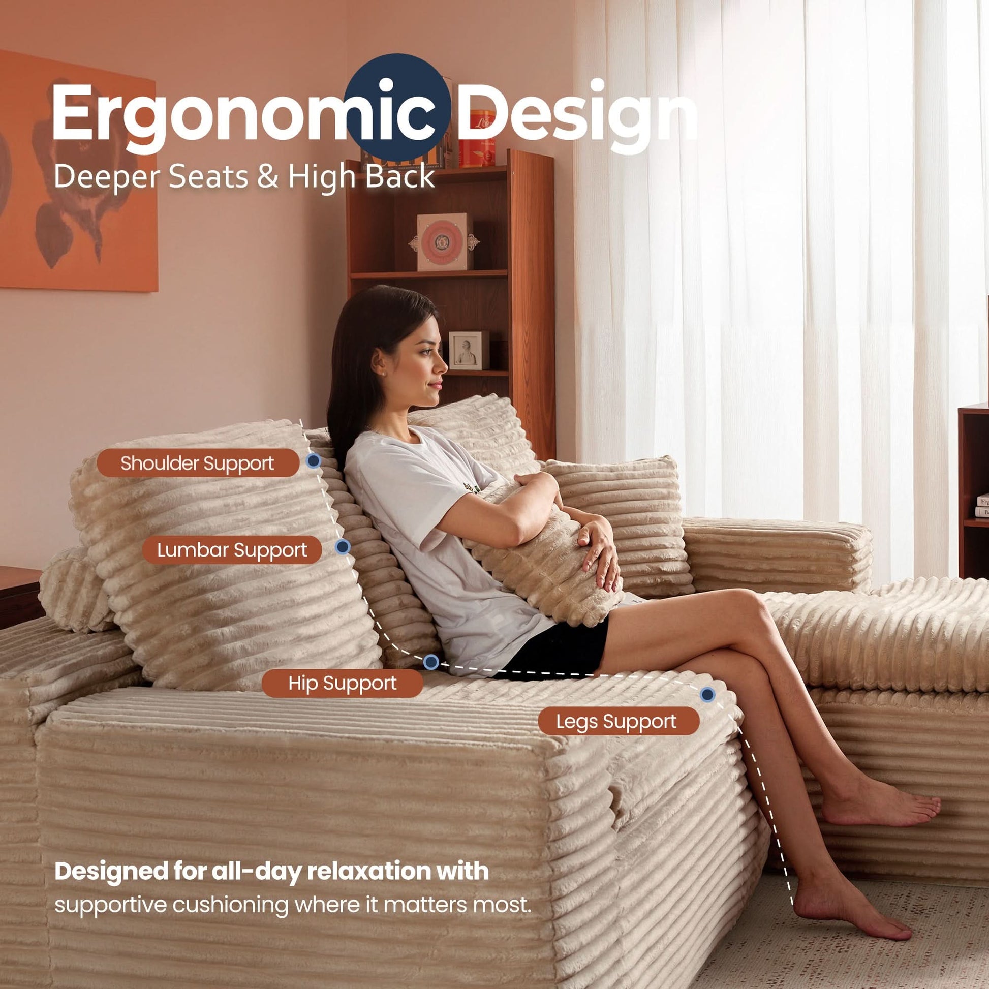 OVIOS 105" Modular Sectional Sofa with Chaise,Deep Seat Cloud Couch, Modern L-Shape