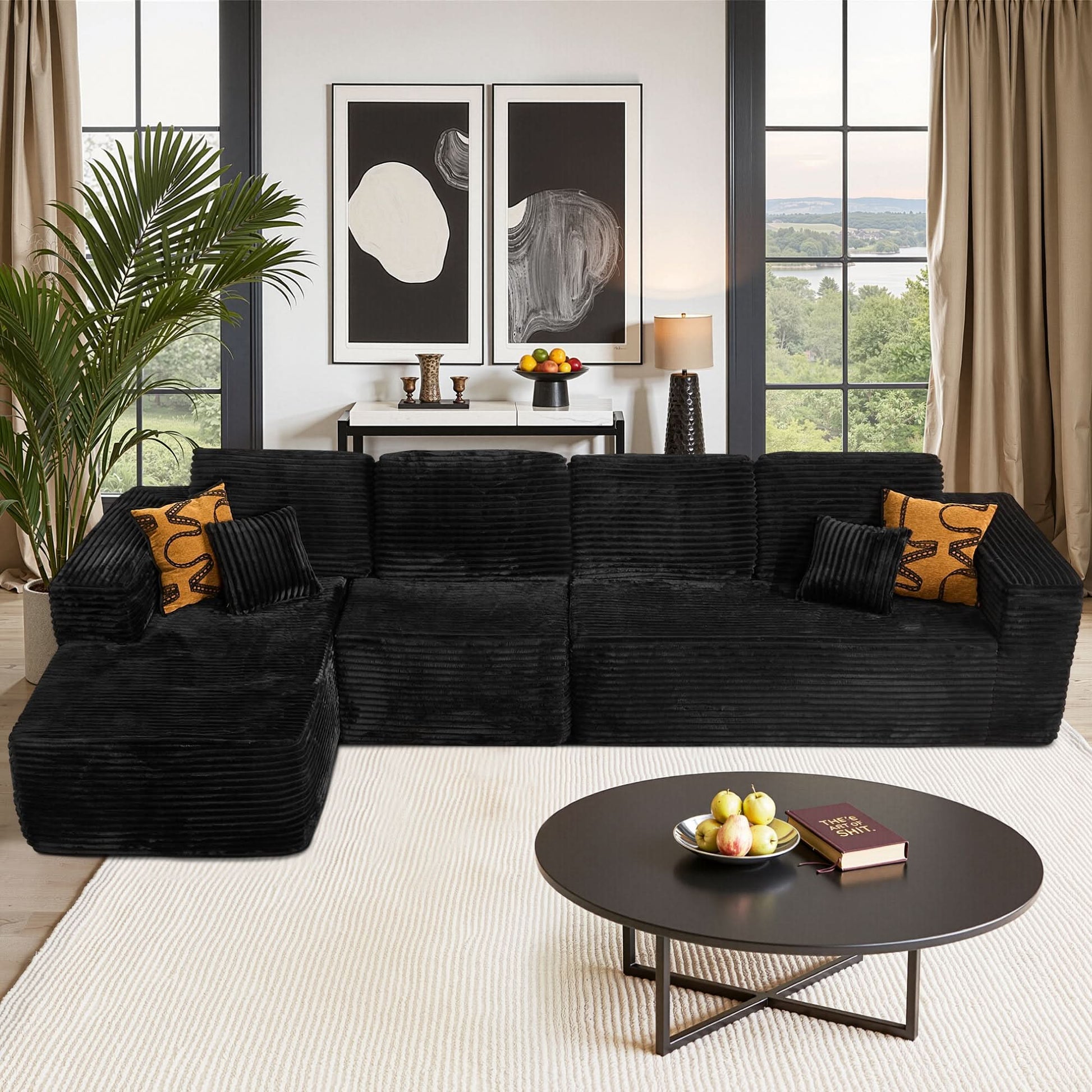 OVIOS Modular Cloud Sofa with Memory Foam, L-Shaped Chaise, Corduroy Upholstery - No Assembly Needed