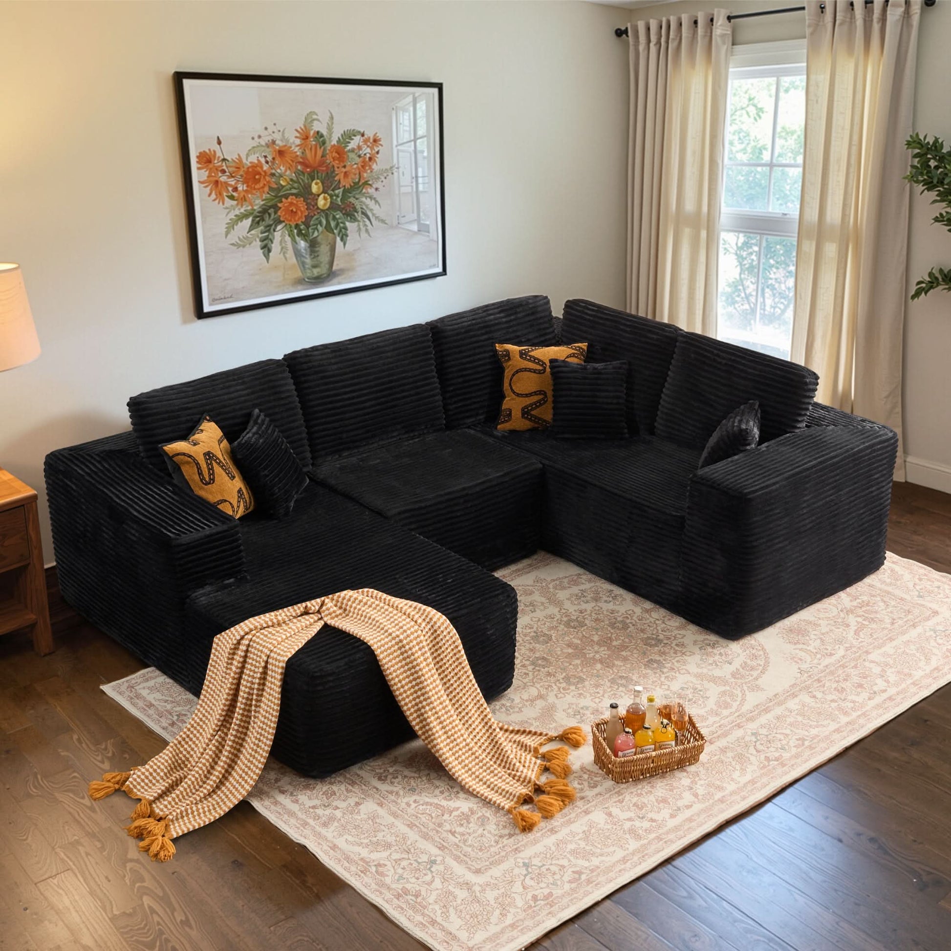 OVIOS U-Shaped Cloud Sectional Sofa with Chaise - Plush Corduroy, Memory Foam & No Assembly