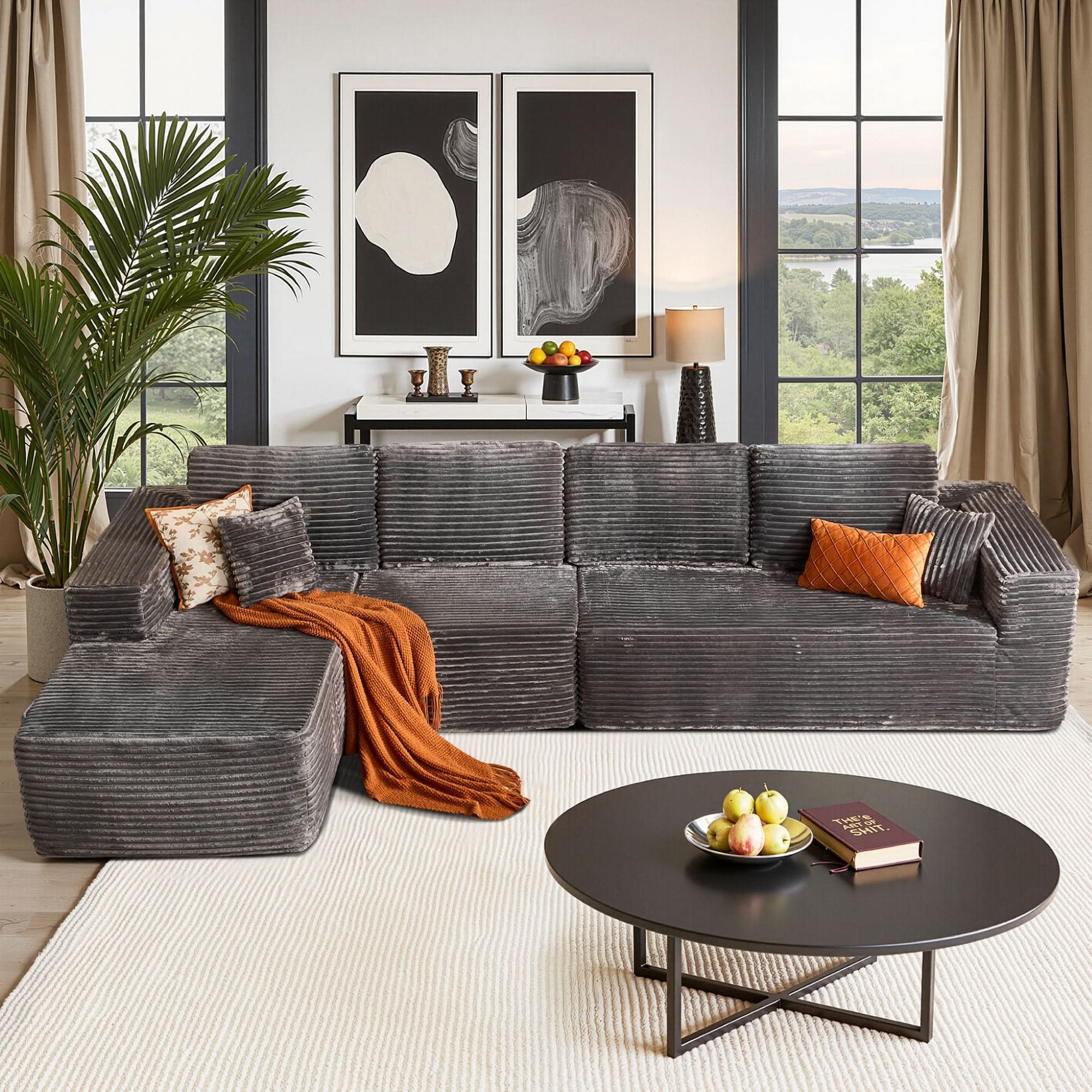 OVIOS Modular Cloud Sofa with Memory Foam, L-Shaped Chaise, Corduroy Upholstery - No Assembly Needed