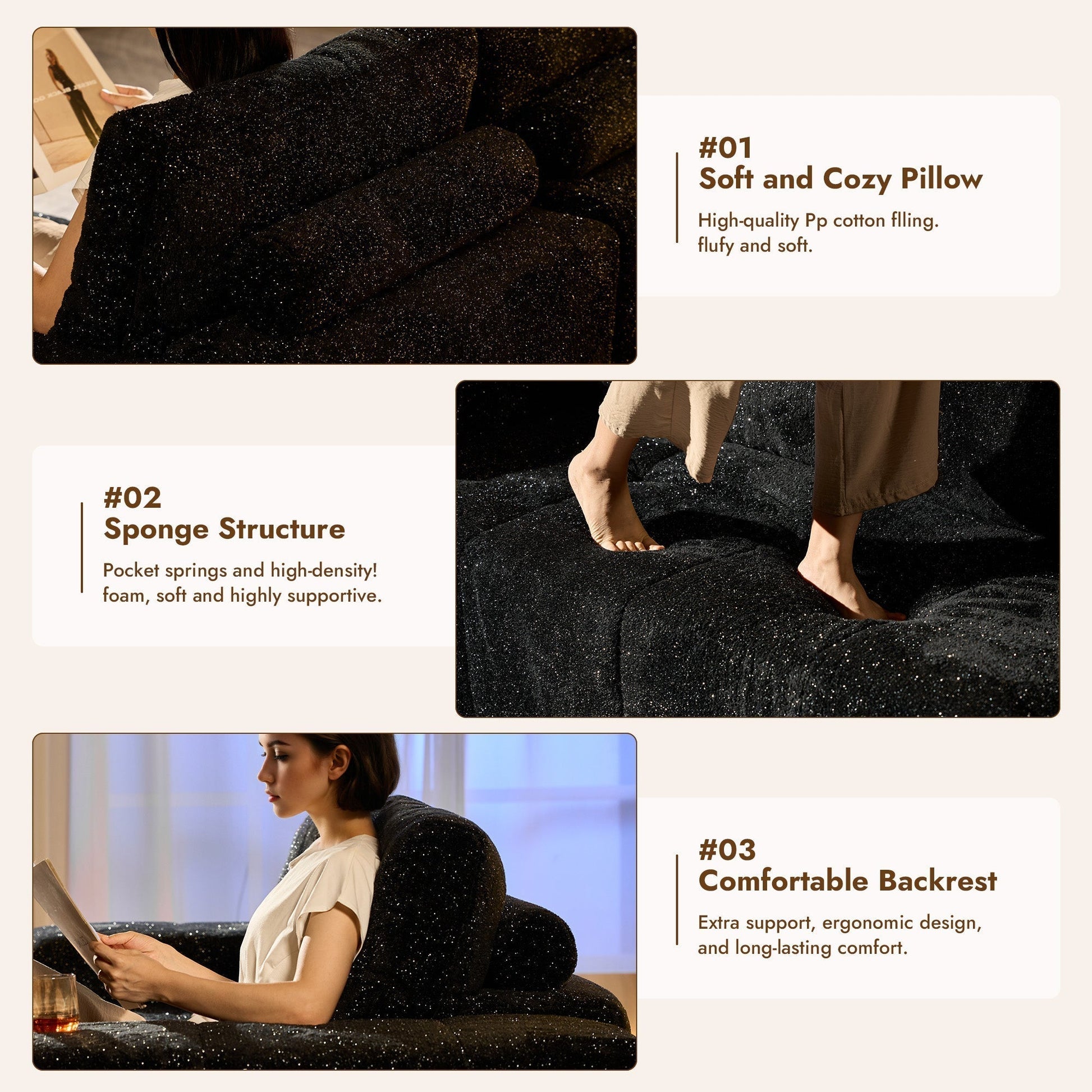 OVIOS 114" Cloud Sectional Sofa - L-Shaped Faux Leather Modular Couch with Deep Seat Chaise