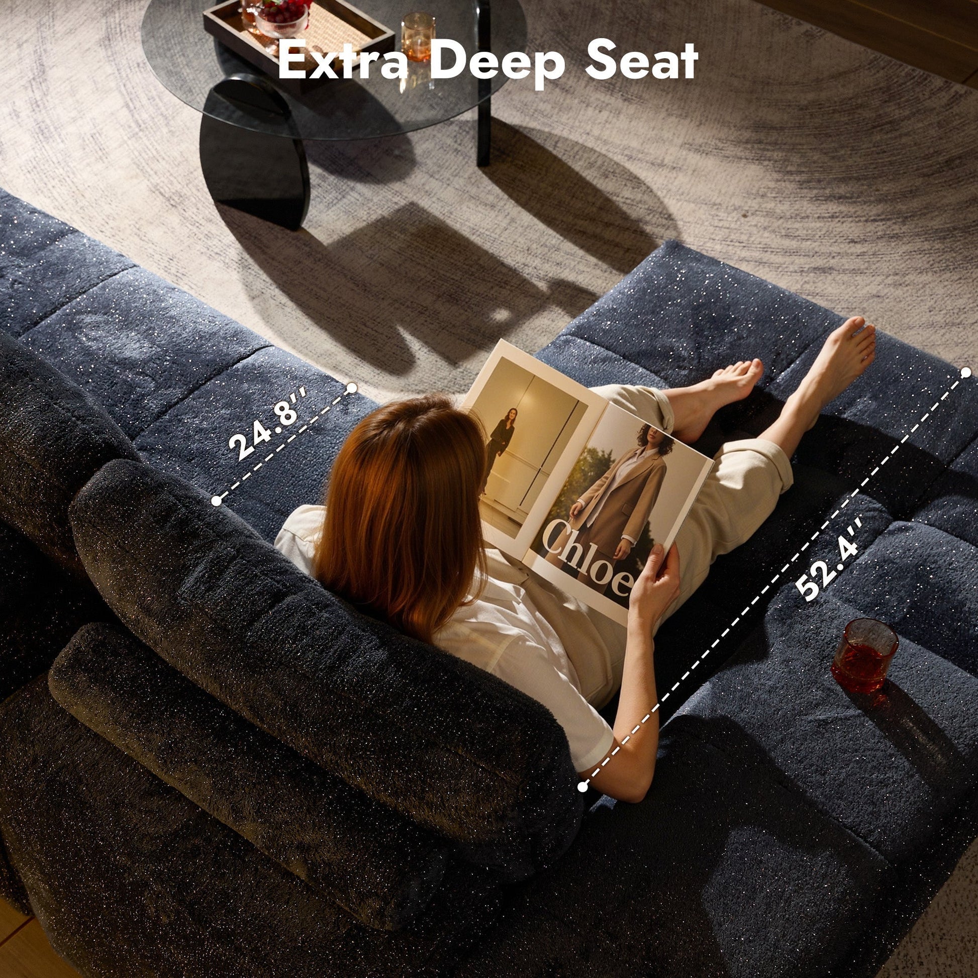 OVIOS 114" Cloud Sectional Sofa - L-Shaped Faux Leather Modular Couch with Deep Seat Chaise