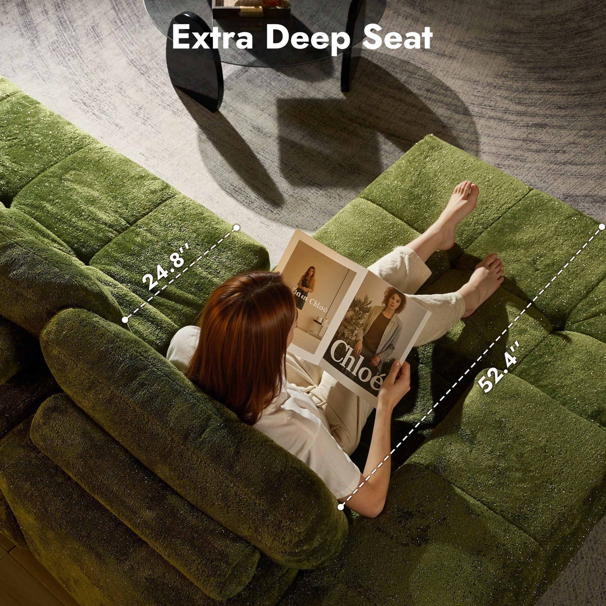 OVIOS 114" Cloud Sectional Sofa - L-Shaped Faux Leather Modular Couch with Deep Seat Chaise