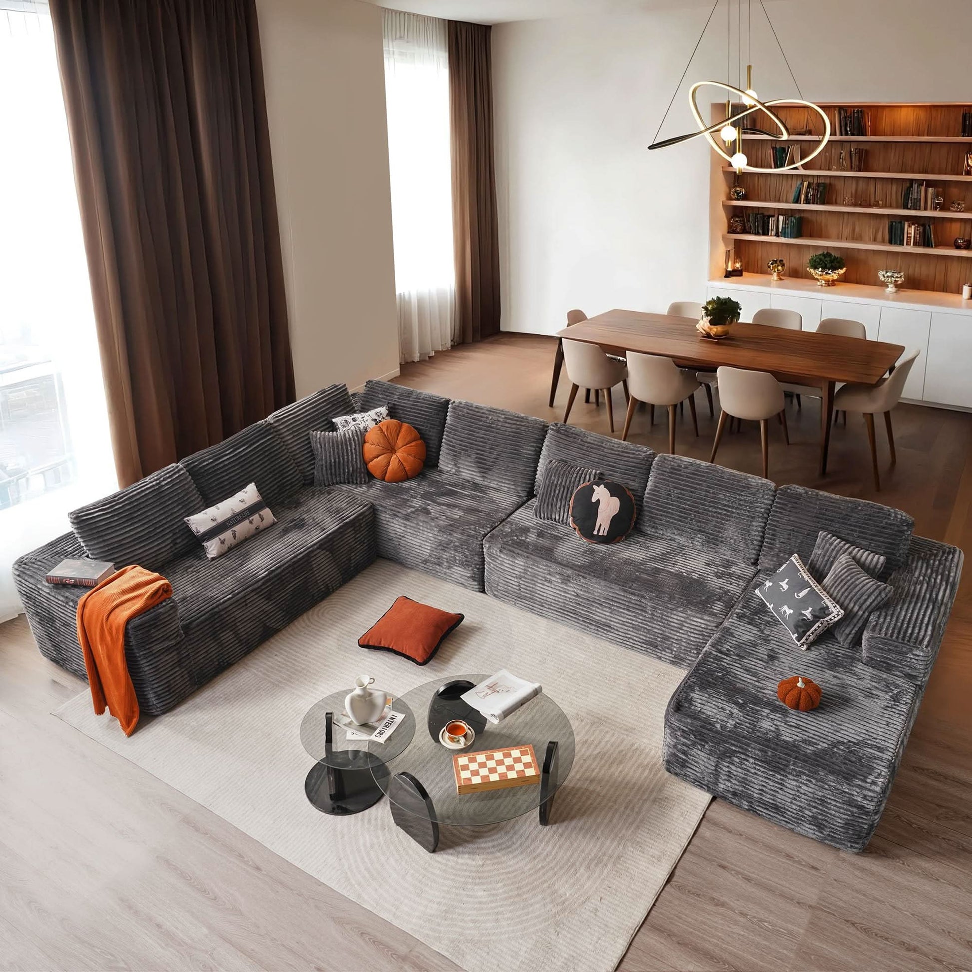 OVIOS Modular Sectional Cloud Couch, Plush Corduroy Sofa with Memory Foam, U-Shaped Chaise, No Assembly