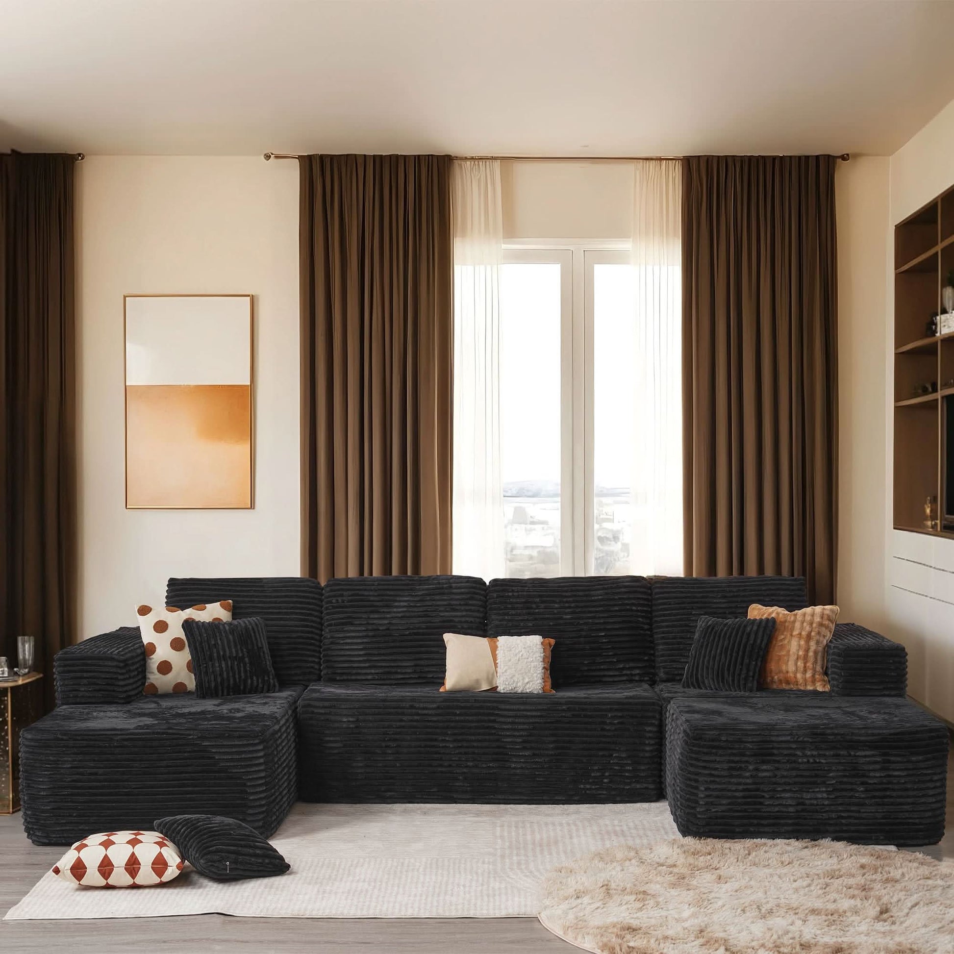 OVIOS Sectional Cloud Couch for Living Room, Modular Floor Sofa with Plush Corduroy, No Assembly Required