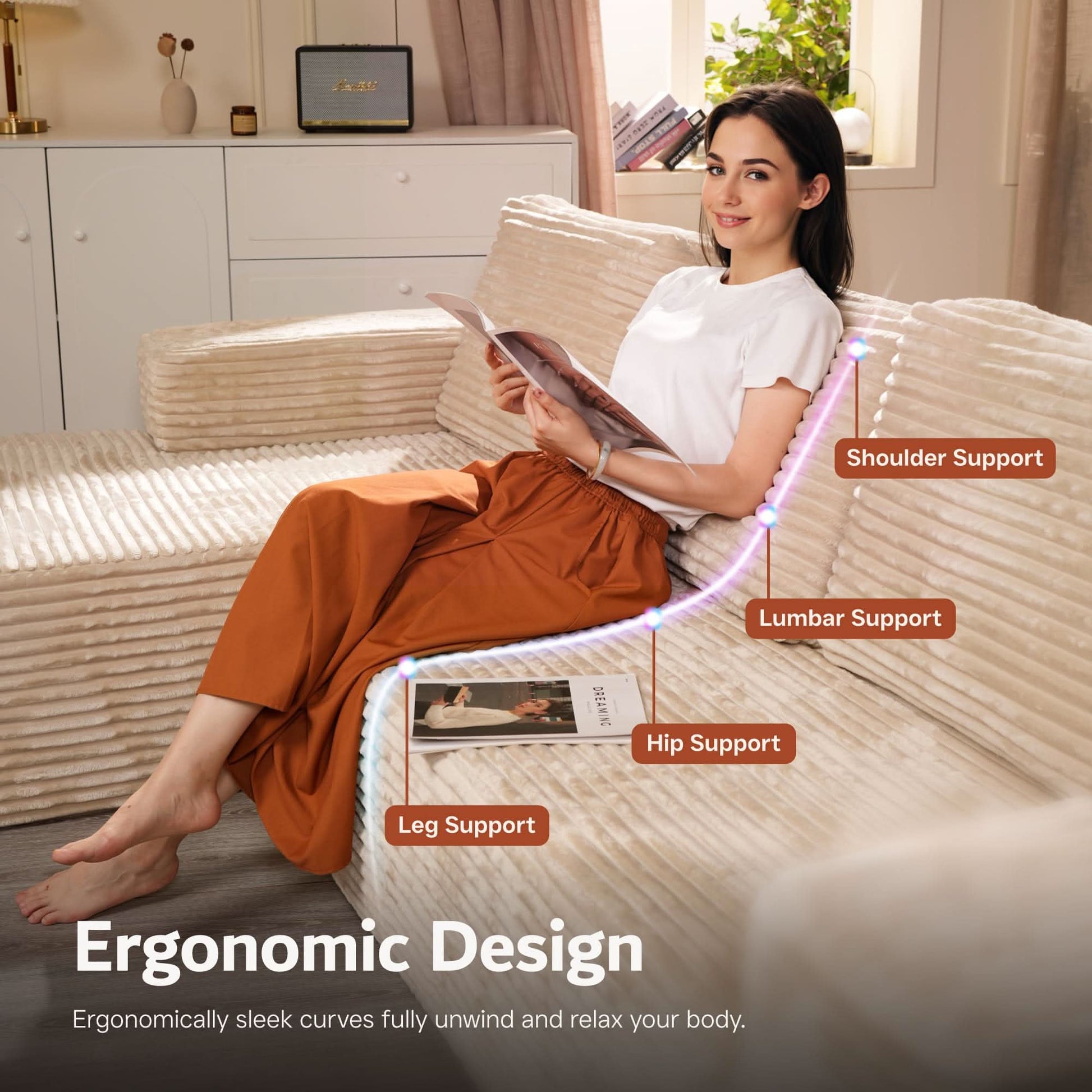 OVIOS Sectional Cloud Couch for Living Room, Modular Floor Sofa with Plush Corduroy, No Assembly Required