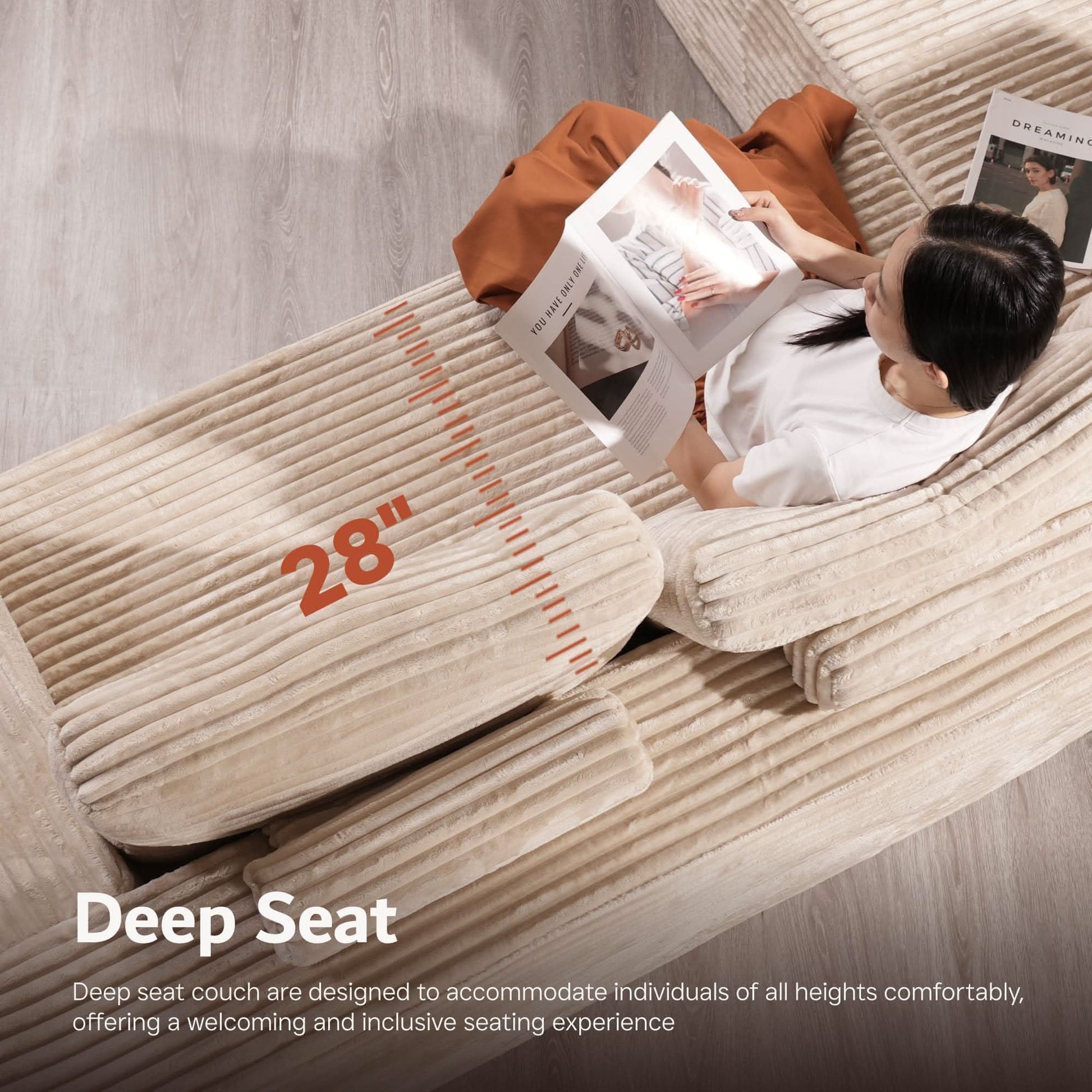 OVIOS Modular Sectional Cloud Sofa, Plush Corduroy with Memory Foam, U-Shaped Chaise, No Assembly Required