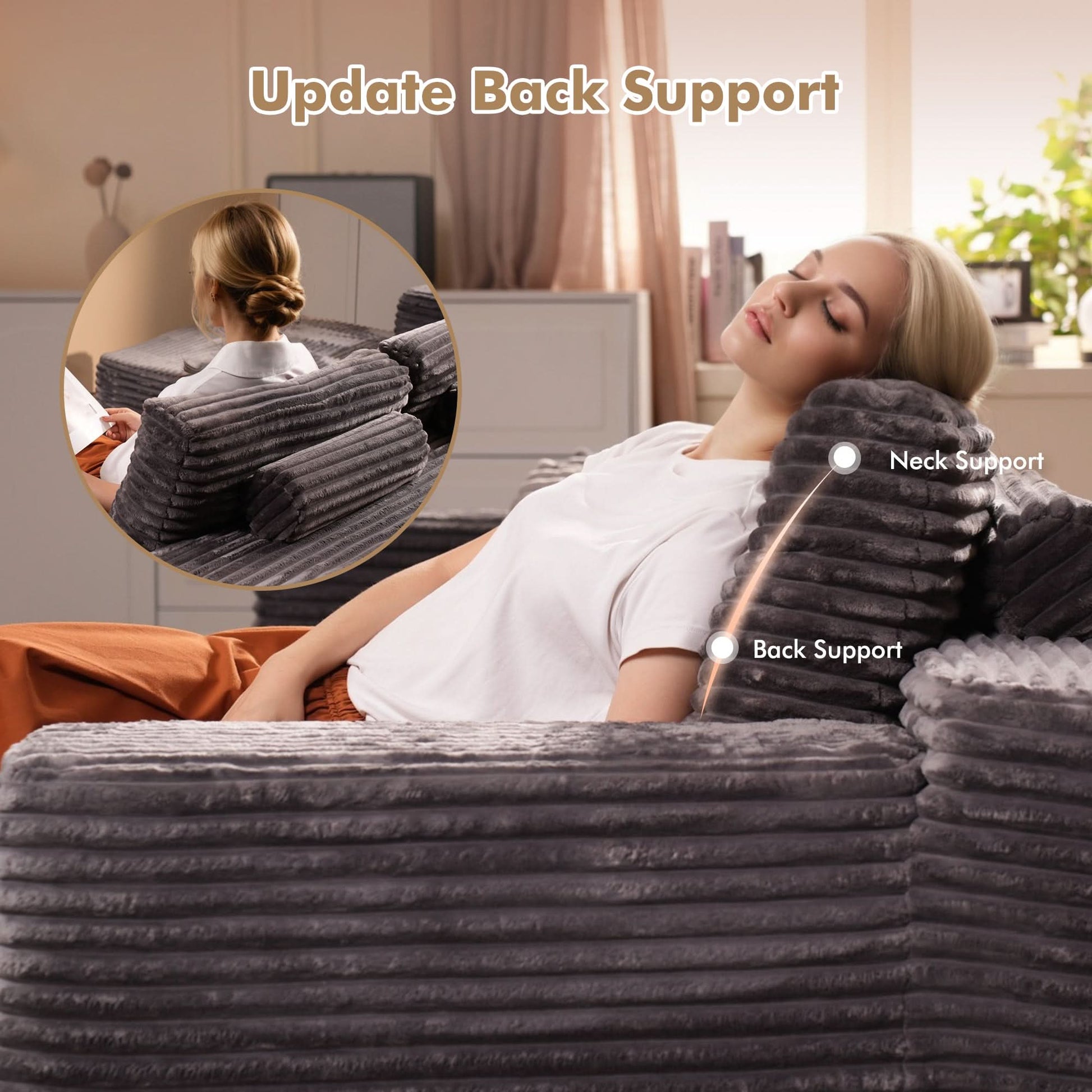 OVIOS Modular Cloud Sofa with Memory Foam, U-Shaped Chaise, Corduroy Upholstery - No Assembly Needed