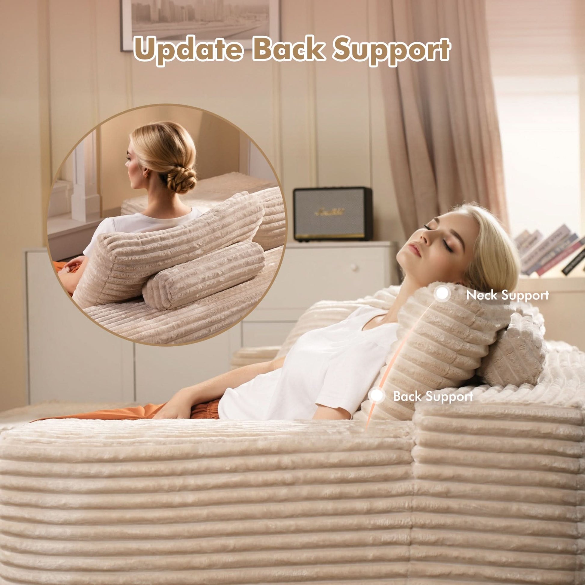 OVIOS Modular Cloud Sofa with Memory Foam, U-Shaped Chaise, Corduroy Upholstery - No Assembly Needed